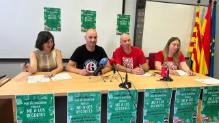 Cristina del Pozo, José Luis Ruiz, Manel Aranda y Marta Sánchez, durante la rueda de prensa de CGT y CC. OO.
