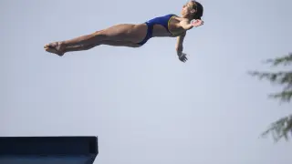 Ana Carvajal, durante la competición de plataforma individual de 10 metros en el Europeo de natación