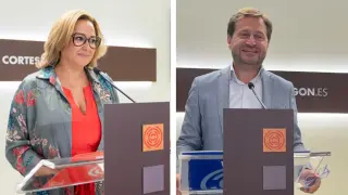 Mayte Pérez y Fernando Ledesma, portavoces del PSOE y el PP en las Cortes de Aragón, respectivamente
