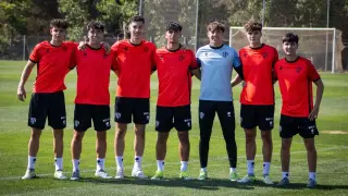 Adrián Torguet, Jaime Escario, Sergi Armero, Ayman Arguigue, Jaime García, Álex Fita y Marc Torra, al concluir la sesión matinal.