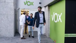 El vicepresidente de Castilla y León, Juan García-Gallardo, a su salida de la reunión extraordinaria del Comité Ejecutivo Nacional de Vox.