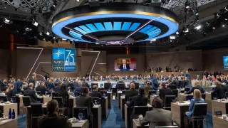 Reunión de jefes de Estado y de Gobierno del Consejo del Atlántico Norte en la última jornada de la Cumbre de la OTAN.