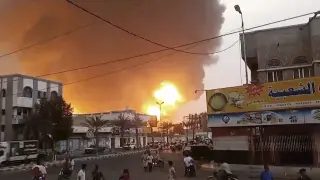 In this image from video, smoke and flames rise from a site in Hodeidah, Yemen, on Saturday, July 20, 2024. The Israeli army says it struck several Houthi targets in western Yemen following a fatal drone attack by the rebel group in Tel Aviv the previous day. (AP Photo)