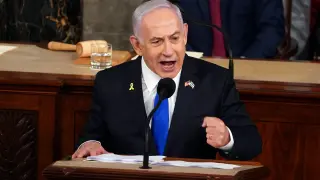 El primer ministro israelí Benjamin Netanyahu durante su discurso en el Congreso de Estados Unidos este miércoles.