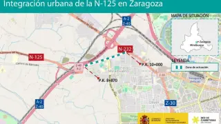 Mapa de la integración urbana de la N-125 en Zaragoza