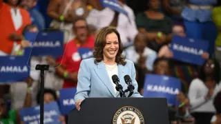 Kamala Harris en un acto de campaña en el estado de Georgia.