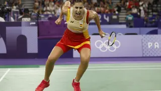 Carolina Marín celebra el pase a cuartos de final en los Juegos Olímpicos.