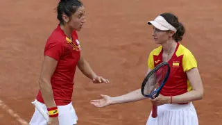 Las tenistas españolas Cristina Bucsa y Sara Sorribes ante las ucranianas Nadia Kichenok y Liudmila Kichenok durante los cuartos de final de dobles femeninos de tenis celebrados en el marco de los Juegos Olímpicos París 2024