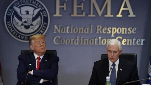 President Donald Trump and Vice President Mike Pence visit the Federal Emergency Management Agency headquarters