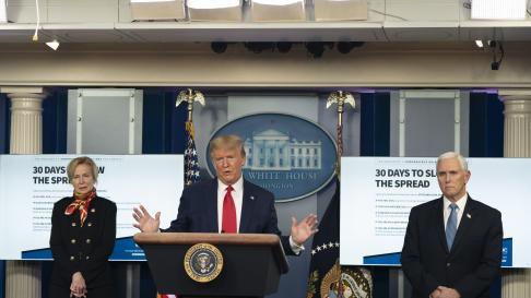 March 31, 2020 - Washington, DC, United States: United States President Donald J. Trump participates in a news briefing by members of the Coronavirus Task Force at the White House. Deborah Birx and Mike Pence. (Chris Kleponis / Contacto)31/03/2020 ONLY FOR USE IN SPAIN [[[EP]]] March 31, 2020 - Washington, DC, United States: United States President Donald J. Trump participates in a news briefing by members of the Coronavirus Task Force at the White House. Deborah Birx and Mike Pence. (Chris Kleponis / Contacto)