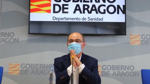 El presidente, Javier Lambán, en la presentación del dispositivo de rastreo, a principios de agosto
