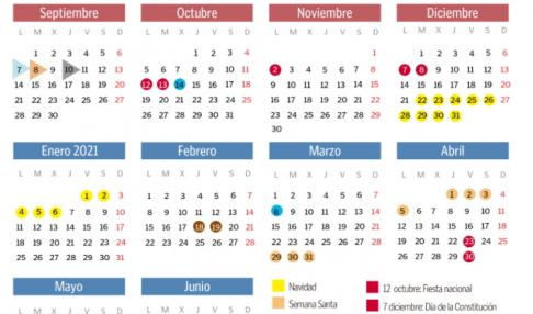 Calendario escolar en Aragón para el curso 2020-2021.