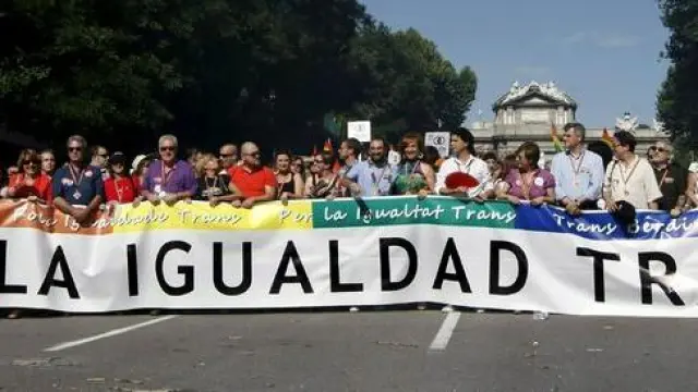 Cabecera de la marcha por la calle de Alcalá