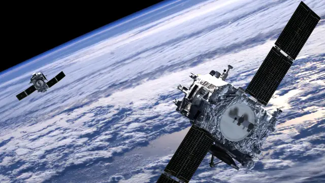 Un satélite en órbita sobre la Tierra.