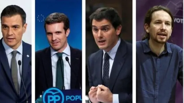 Pedro Sánchez (PSOE), Pablo Casado (PP), Albert Rivera (Cs), Pablo Iglesias (Unidas Podemos)