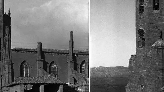 La catedral antes y después del incendio del chapitel.