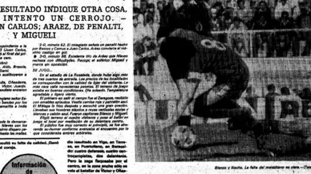 Cabecera de la crónica de HERALDO DE ARAGÓN del Málaga-Real Zaragoza de 1978, precedente del de este viernes 24 de mayo de 2019 en Segunda División.