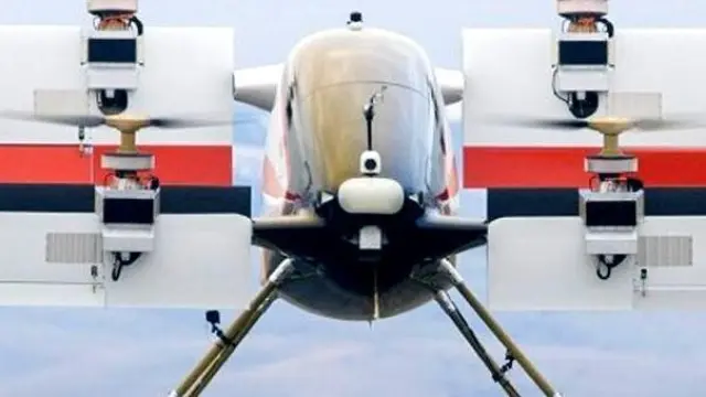 Prototipo de taxi volador 'Vahana' despegando verticalmente.