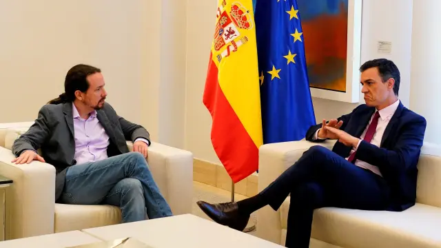 Una de las reuniones entre Pedro Sánchez y Pablo Iglesias.