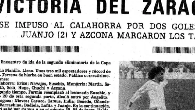 Ficha de la crónica de HERALDO DE ARAGÓN del partido CD Calahorra-Real Zaragoza de Copa del año 1979 en La Planilla.