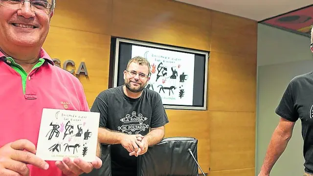 Manuel Domínguez, Francho Sarrablo e Ignacio Pardinilla, ayer en la DPH, donde presentaron su nuevo disco