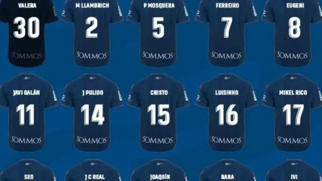Dorsales de los jugadores de la SD Huesca de cara a la temporada 2019-20.