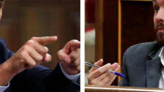 Pedro Sánchez y Pablo Iglesias este miércoles en el Congreso