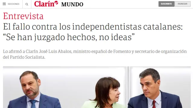Entrevista al ministro José Luis Ábalos en el diario argentino Clarín.