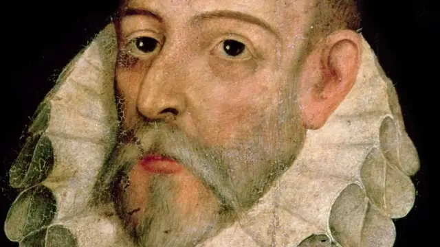 IND119216 Portrait of Miguel de Cervantes y Saavedra (1547-1615) 1600 (oil on panel) by Jauregui y Aguilar, Juan de (c.1566-1641); Real Academia de la Historia, Madrid, Spain; Index; Spanish, out of copyright IND119216