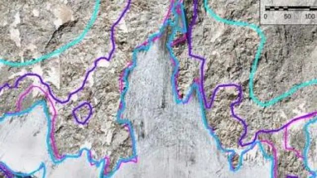 La imagen muestra el retroceso del glaciar desde 1991.