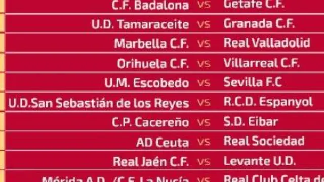 Horarios de las 16 eliminatorias de Copa del Rey que ha dado a conocer la RFEF en la mañana del lunes.