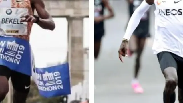 Kenenisa Bekele (i) y Eluid Kipchoge (d) se enfrentarán en el maratón de Londres.