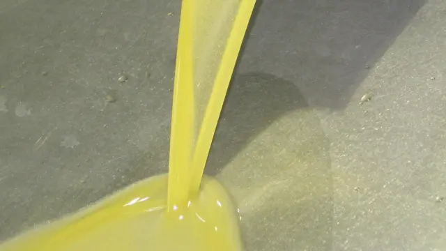 Decantación de aceite de oliva en la almazara de Aceites Impelte del Bajo Martín.