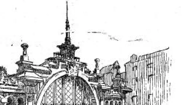 Dibujo de la fachada principal del Nuevo Mercado, realizado en 1903 por Galiay para HERALDO.