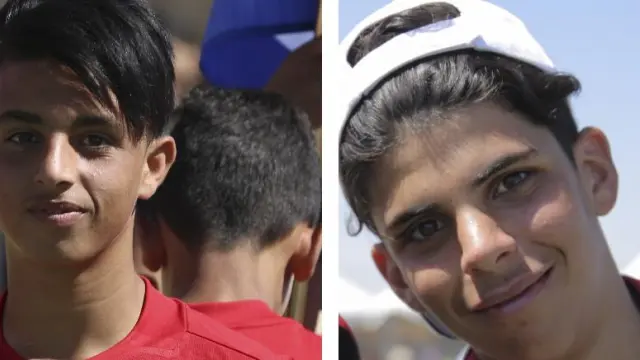 Dos jóvenes 'fichajes' de los clubes aragoneses en el campo de refugiados de Za'atari.