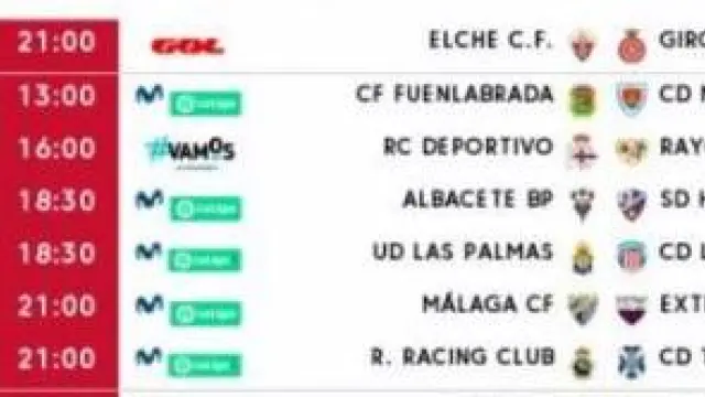 Horarios y fechas de la 34ª jornada, con el Real Zaragoza-Almería como partido estelar.