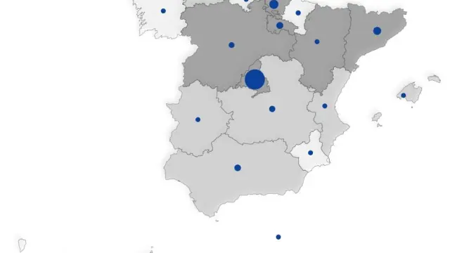 Mapa de España con el número de contagiados por coronavirus