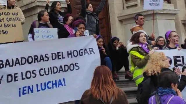 Manifestación de las empleadas del hogar el pasado 8 de marzo en Zaragoza.