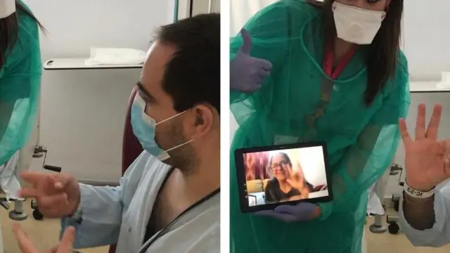 Una videoconferencia de un paciente con covid a través del lenguaje de signos.