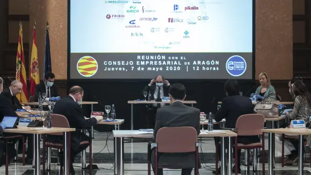 Un momento de la reunión de Javier Lambán con el Consejo Empresarial de Aragón.