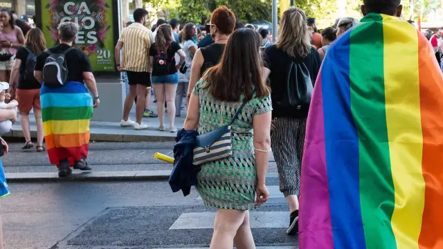 Un grupo de personas acuden a la manifestación del Orgullo Gay el pasado junio en Zaragoza.