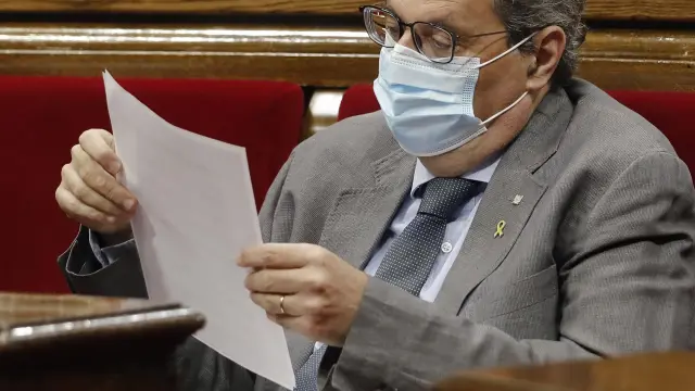 Torra, en la sesión de control al 'president', este miércoles en el Parlamento catalán.