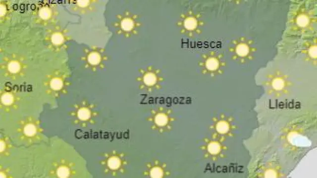Mapa con la predicción del tiempo en Aragón