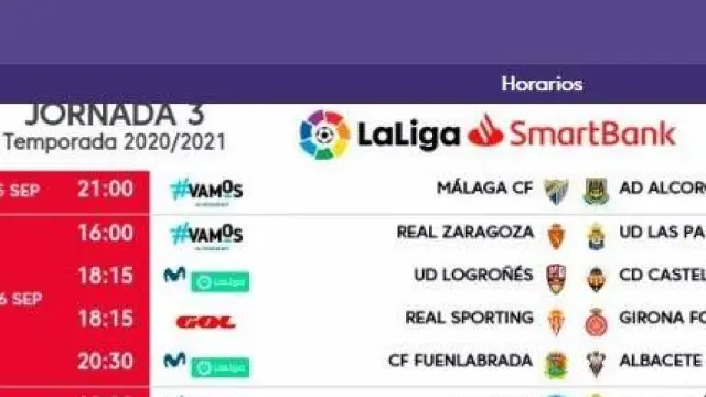 Horarios y fechas de la 3ª jornada de liga de Segunda División.