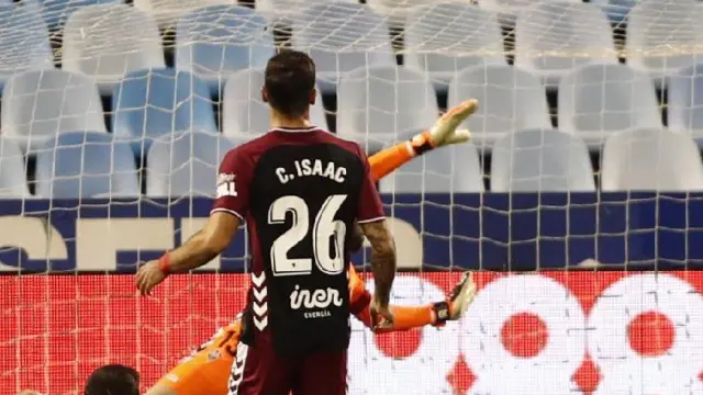 Momento en el que Narváez anota el 1-0 ganador del Real Zaragoza al Albacete este pasado domingo, en el minuto 88.