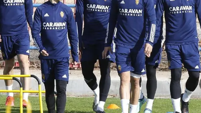 La plantilla del Real Zaragoza en un entrenamiento reciente.