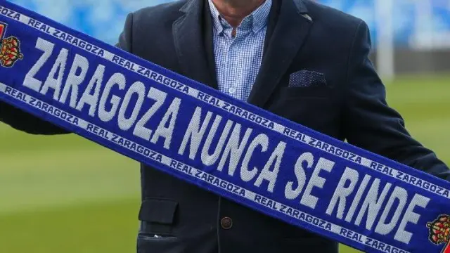 Juan Ignacio Martínez, el día de su reciente presentación como entrenador del Real Zaragoza en La Romareda.