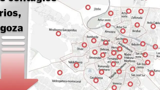 Mapa del coronavirus en los barrios de Zaragoza.