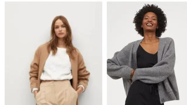 De izquierda a derecha, modelos de las líneas confortables de Mango, H&M y Adolfo Domínguez.