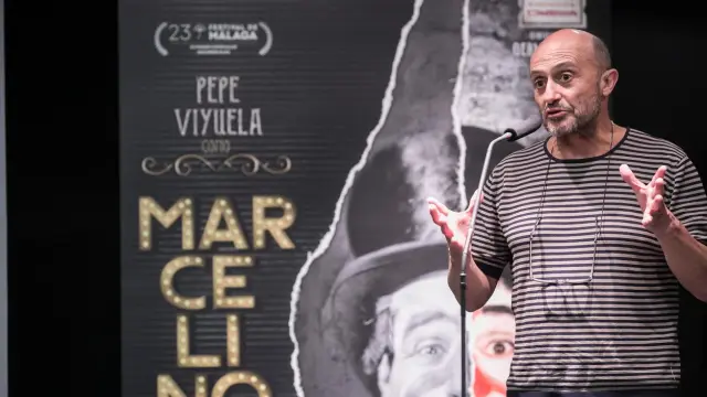 Pepe Viyuela en la presentación en Zaragoza de la película 'Marcelino. El mejor payaso del mundo'.